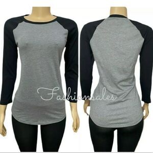 Victoria’s Secret Pink 5th & Ocean 3/4 sleeve Crew Neck Baseball tee shirt gray